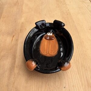 Cute Ceramic Dog Dish Bowl Soap Holder Black Brown Whimsical Treat Candy Trinket
